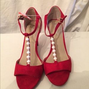 Rialto red suede heels peep toe
